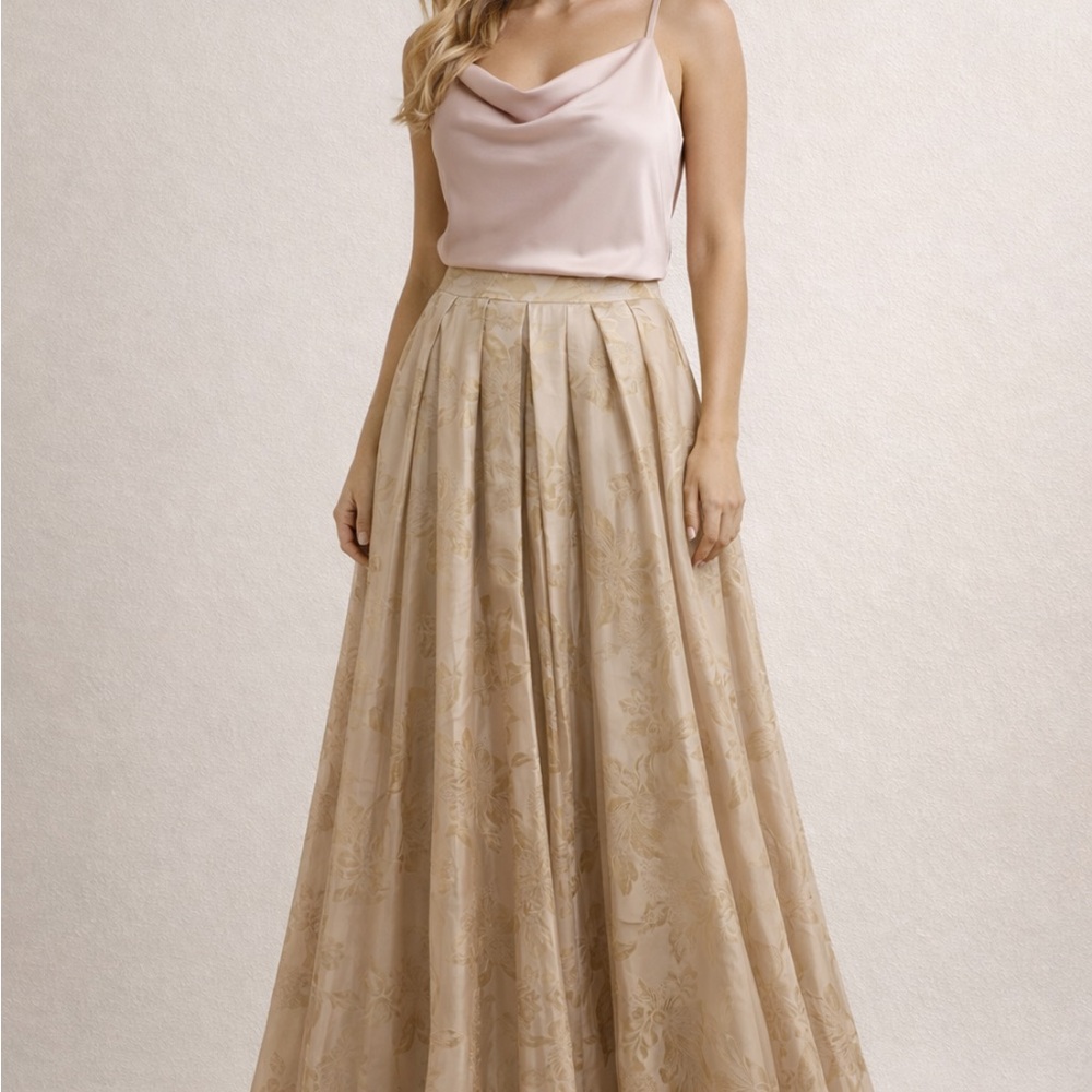 Carmen Marc Valvo Beige Floral Maxi Skirt